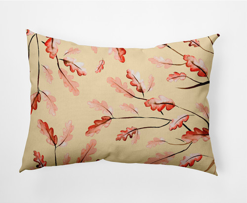 14" x 20" Ivory and Orange Wild Oak Leaves Rectangular Outdoor Throw Pillow