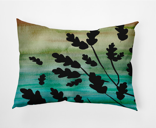 14" x 20" Black and Green Flowing Leaves Rectangular Outdoor Throw Pillow