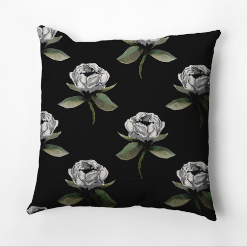 16" x 16" Black and White Floral Bunch Outdoor Throw Pillow