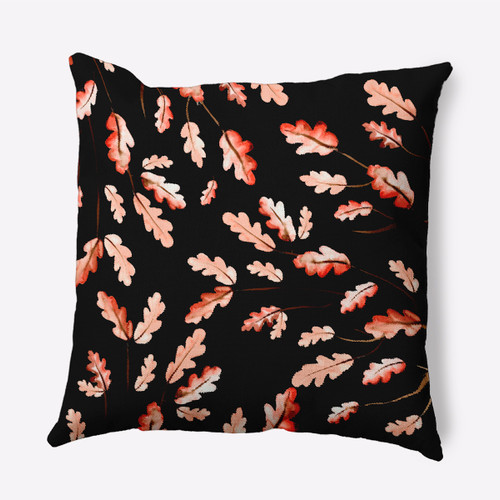 16" x 16" Black and Orange Wild Oak Leaves Outdoor Throw Pillow