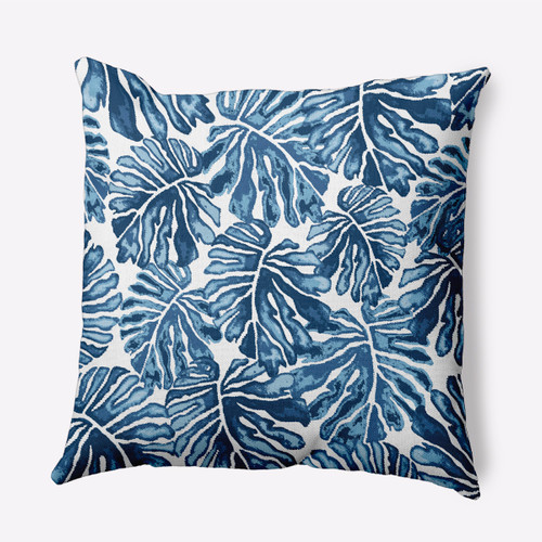 16" x 16" Blue and White Palm Leaves Outdoor Throw Pillow