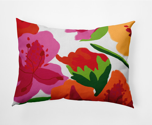 14" x 20" Pink and Orange Tropical Floral Rectangular Outdoor Throw Pillow