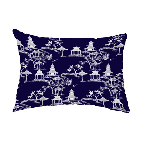 Oriental Palm Tree Outdoor Throw Pillow - 20" - Indigo Blue and White
