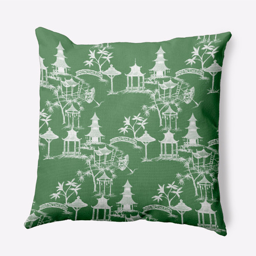 20" x 20" Green and White Oriental Palm Tree Outdoor Throw Pillow