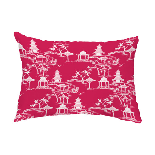 14" x 20" Pink and White Oriental Palm Tree Rectangular Outdoor Throw Pillow