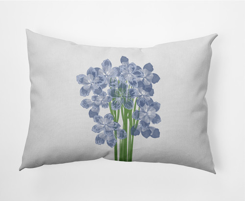 14" x 20" White and Blue Flower Bell Rectangular Outdoor Throw Pillow