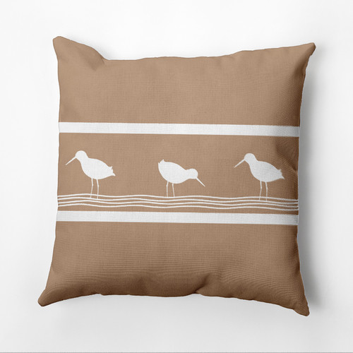 16" x 16" Brown and White Birdwalk Outdoor Throw Pillow