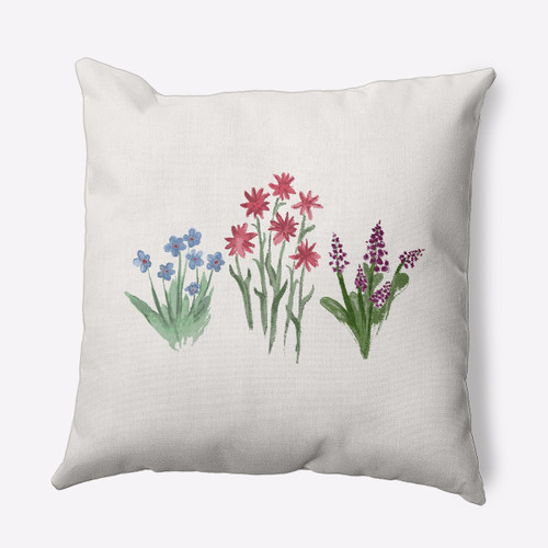16" x 16" White and Blue Mixed Flower Outdoor Throw Pillow