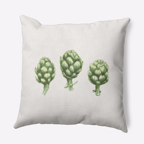 16" x 16" Ivory and Green Artichoke Outdoor Throw Pillow