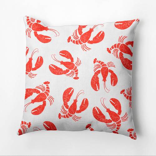 18" x 18" White and Orange Lobster Outdoor Throw Pillow