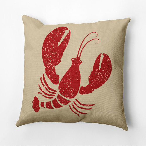 16" x 16" Brown and Red Lobster Outdoor Throw Pillow