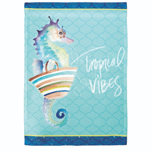 Blue and White Tropical Vibes Outdoor Garden Flag 18" x 13"