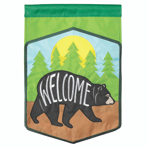 Green and Black Welcome Bear Outdoor Garden Flag 18" x 13"