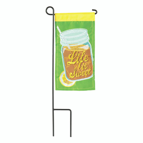 Brown and Green Double Applique Life Is Sweet Outdoor Garden Flag with Pole 8.5" x 4"