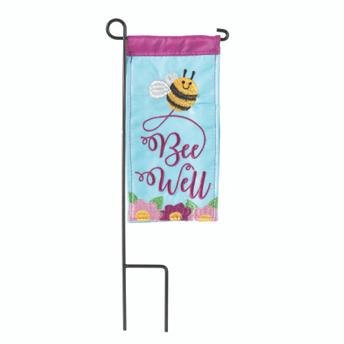 Blue and Purple Double Applique Bee Well Outdoor Garden Flag with Pole 8.5" x 4"