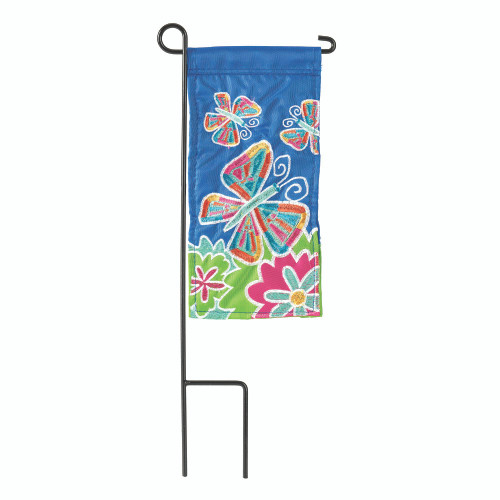 Mosaic Butterflies Embroidered Outdoor Mini Garden Flag with Pole - 8.5" x 4"