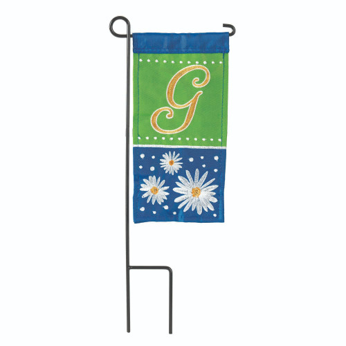 Green and Blue Double Applique Daisy Monogram G mini Outdoor Garden Flag with Pole 8.5" x 4"