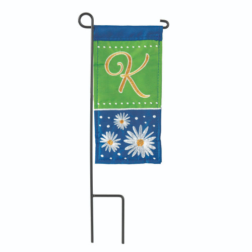 Green and Blue Double Applique Daisy Monogram K Mini Outdoor Garden Flag 8.5" x 4"