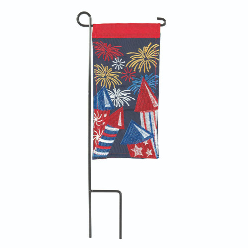 Fireworks Patriotic Outdoor Mini Garden Flag with Flagpole - 8.5" x 4"