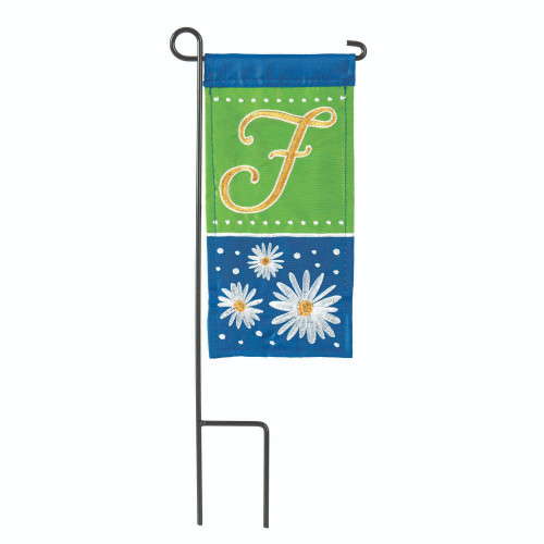 Blue and Green Double Applique Daisy Monogram Mini Outdoor Garden Flag with Pole 8.5" x 4"