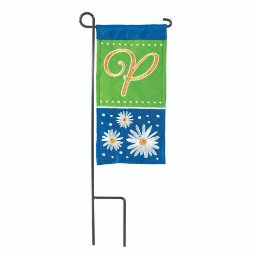 Green and Blue Double Applique Daisy Monogram P Outdoor Garden Flag 8.5" x 4"