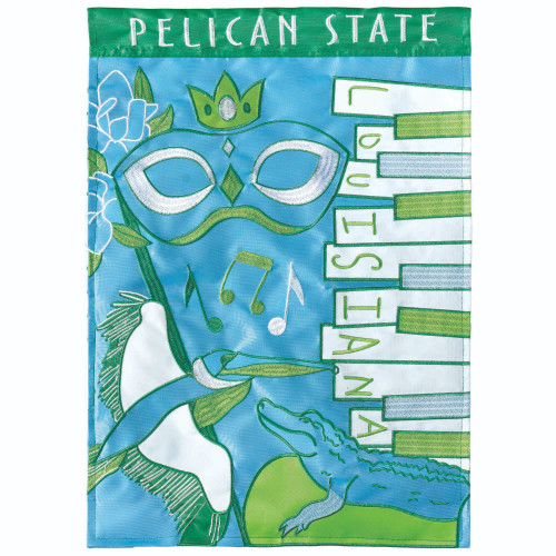 Green and Blue Double Applique Louisiana Pelican State Outdoor Garden Flag 18"x13"