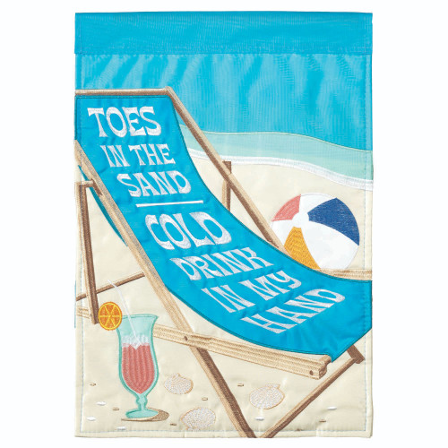 Double Applique"TOES IN THE SAND COLD DRINK IN MY HAND" Beach Chair Outdoor Flag 42" x 29"