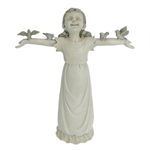 18" Gray Basking in God's Glory Little Girl Outdoor Garden Statue - Medium