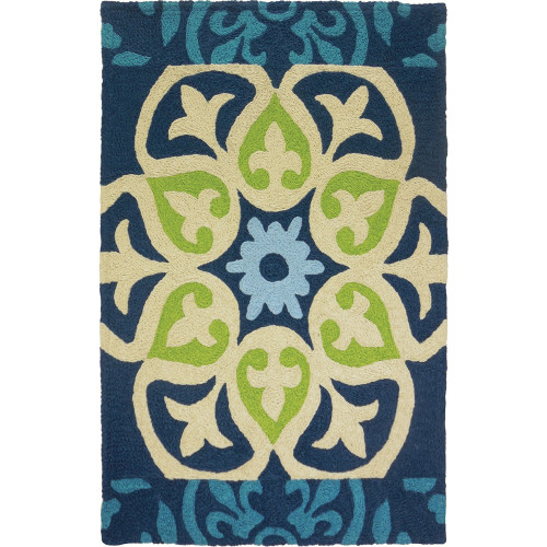4.8' x 6.5' Barcelona Tile Blue and Green Rectangular Outdoor Area Throw Rug