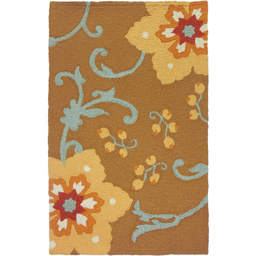 4.8' x 6.5' Winterthur Gold Floral Patterned Rectangular Area Throw Rug