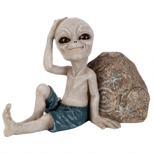 11.5" Gray and Blue Surfer Dude Alien Outdoor Statue