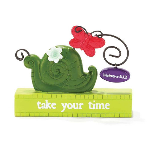 4.5" Green and Red Butterfly and Snail 'Take Your Time' Outdoor Garden Figurine - Inspiring Decor Piece