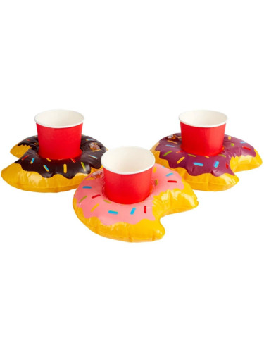 Set of 3 Inflatable Donut Pool Beverage Drink Holder Rings 19"
