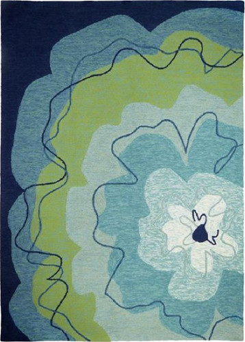 Watercolor Blossom Blue and Green Outdoor Area Rug 3' x 5'