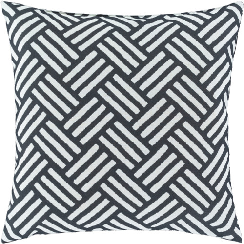 20" Black and Ivory Basket Weave Printed Outdoor Square Throw Pillow Cover
