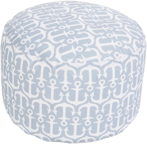 13" Light Gray and Ivory Anchor Away Round Outdoor Patio Pouf Ottoman