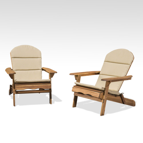 Elegant Set of 2 Brown & Beige Outdoor Adirondack Chairs with Cushions - Unwind in Style