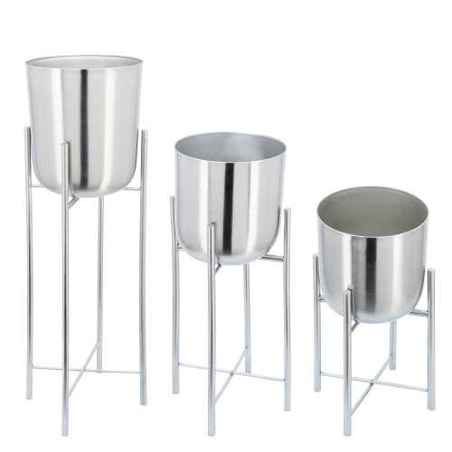 Set of 3 Silver Solid Standing Planters 40"