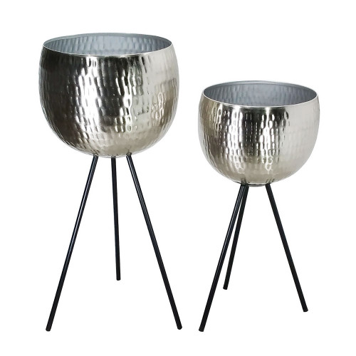 Set of 2 Silver and Black Hammered Bowl Planters 26"