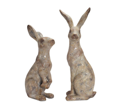 Set of 2 Rustic Springtime Bunny Rabbit Garden Figures 20"-24.5"