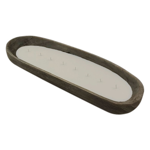 24" Gray and White Oval Scented Candle on Wooden Tray