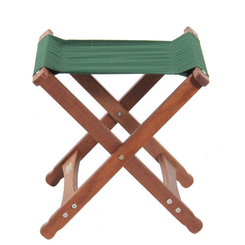 18" Folding Wooden Camping Stool with Forest Green Fabric Seat