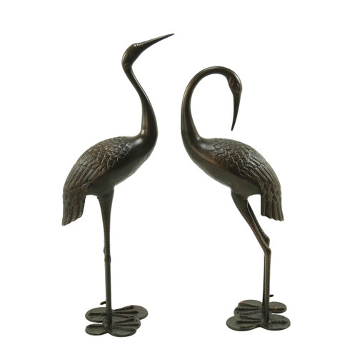 Set of 2 Black Contemporary Outdoor Garden Crane Statues 43" - Classic Decor for Your Garden or Patio!