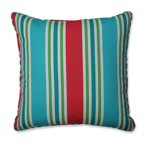 25" Green and Blue Striped UV Resistant Patio Square Floor Pillow