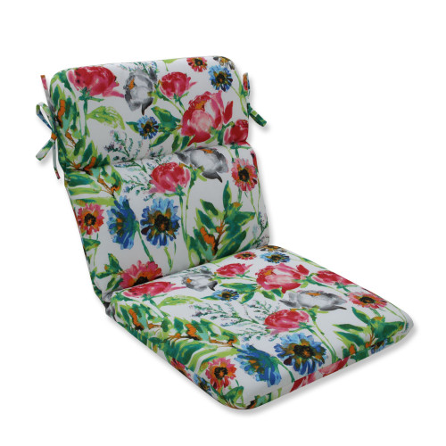 40.5" Pink and Green Floral Patio Rounded Chair Cushion