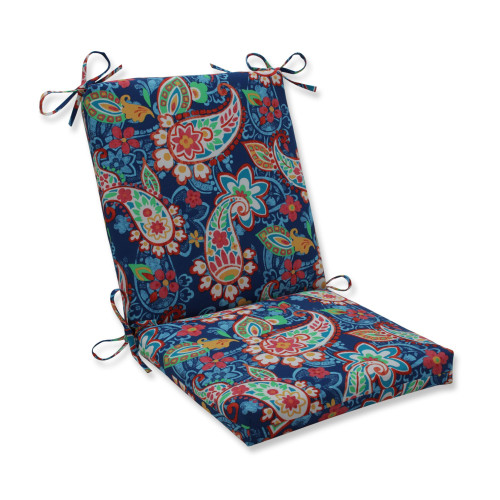 36.5" Red and Blue Paisley Patio UV Resistant Squared Corners Chair Cushion