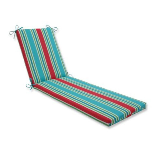 80" Turquoise Blue and Red Striped Patio Chaise Lounge Cushion