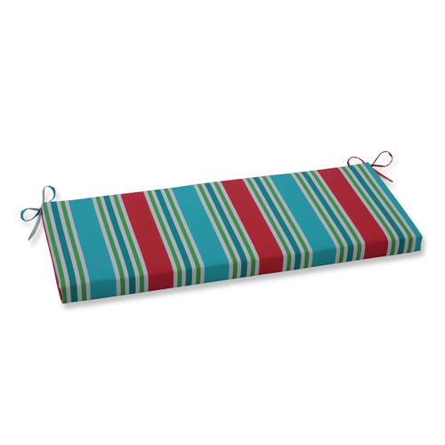 Awning Stripes Outdoor Patio Bench Cushion - 45" - Turquoise and Coral