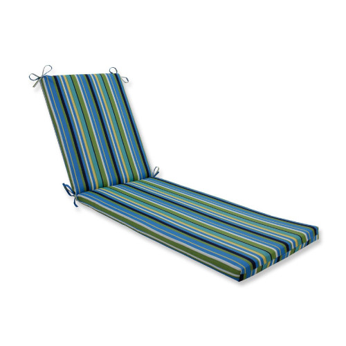 Striped Outdoor Patio Chaise Lounge Cushion with Ties - 80" - Green and White
