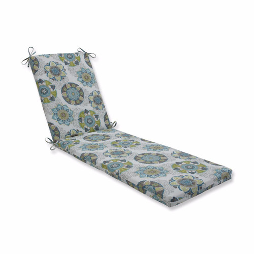 80" White and Green Suzani Outdoor Patio Chaise Lounge Cushion with Ties